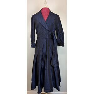 Jones New York Dress Navy Blue Taffeta Wrap Midi Dress Size 8 Pleated Evening